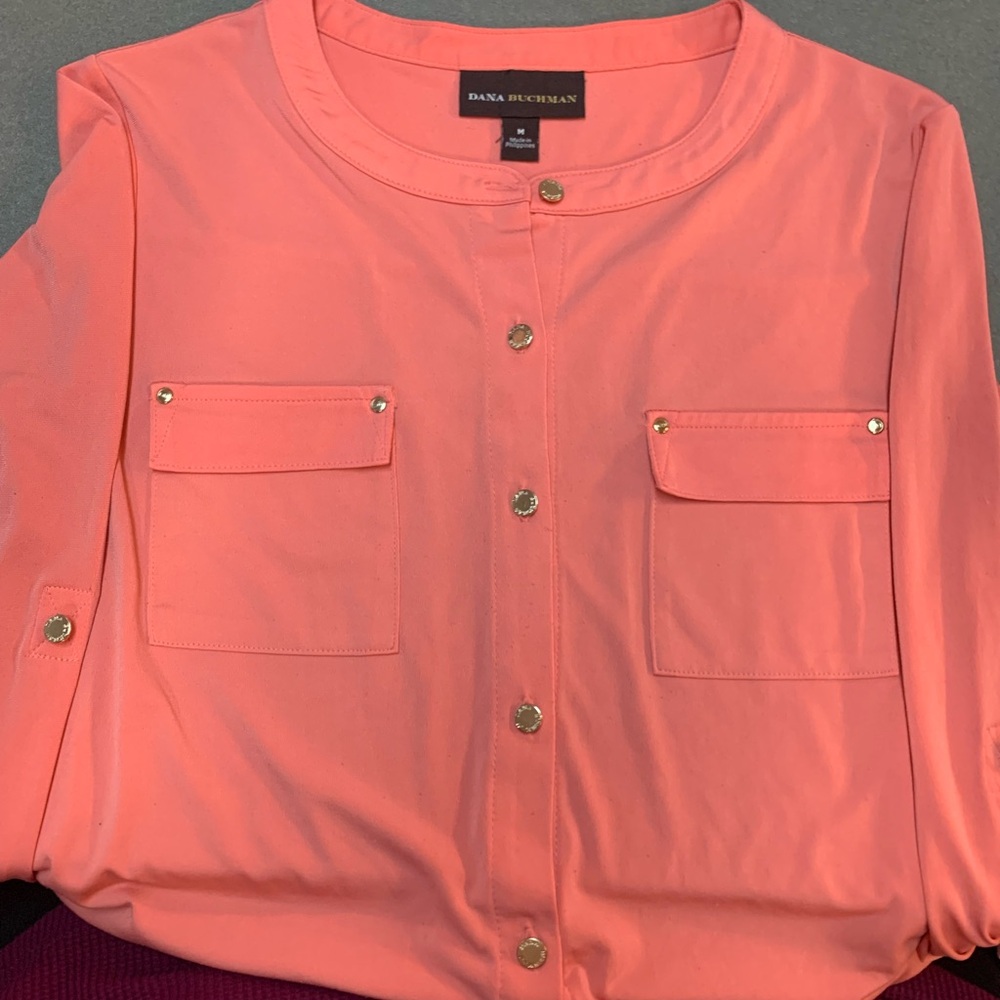 Dana Buchman Peach Blouse with Gold Button
